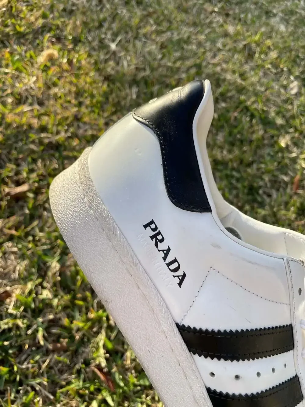 Prada x Adidas Superstar Low-Top Sneakers in White and Black